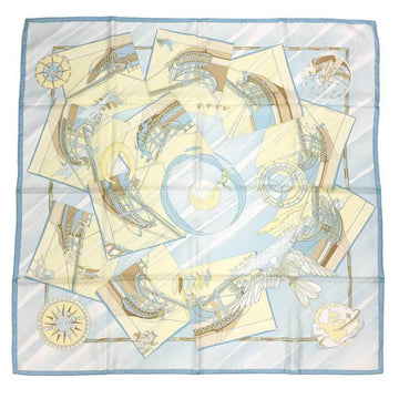 HERMES scarf carre 90 face au large offshore light blue 100% silk