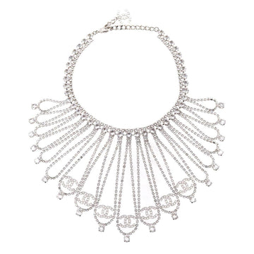 CHANEL Cocomark Necklace Rhinestone Silver B18S Accessories