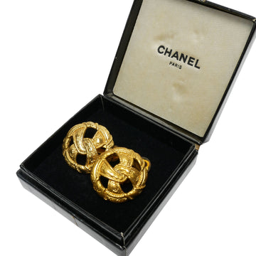 CHANEL Old  Vintage Earrings Women's Circle Coco Mark Clip Type Gold Plated Color