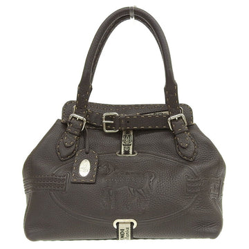 Fendi Selleria Leather Handbag Dark Brown