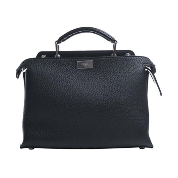 FENDI Selleria Leather Peekaboo Essential Handbag 7VA506 Black Ladies