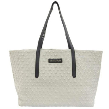 JIMMY CHOO Leather Star Embossed Tote Bag White/Black Ladies