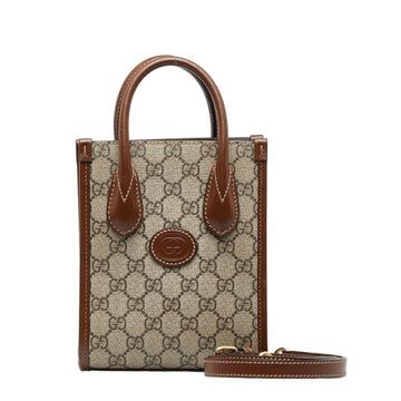 GUCCI Interlocking G GG Supreme Tote Handbag Shoulder Bag 671623 Beige Brown PVC Leather Women's