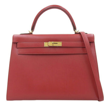 HERMES Tadelakt Kelly 32 Handbag Red Ladies