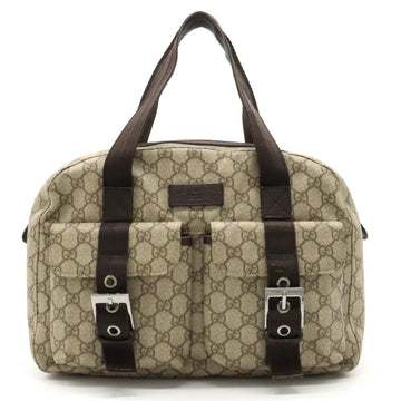 GUCCI GG Supreme Handbag Boston Bag PVC Leather Khaki Beige Dark Brown 140959