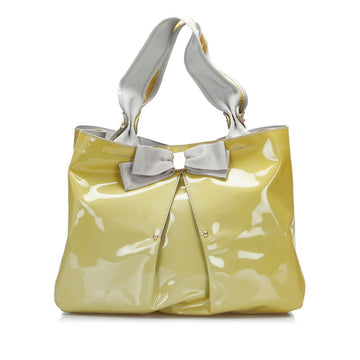 SALVATORE FERRAGAMO Vala ribbon handbag tote bag AU-21 B665 beige gray khaki yellow enamel ladies