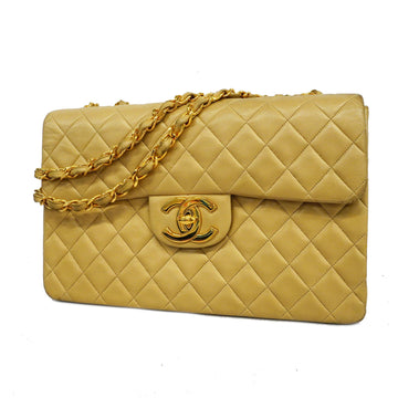 Chanel Matelasse Big Matelasse W Chain Women's Leather Shoulder Bag Beige