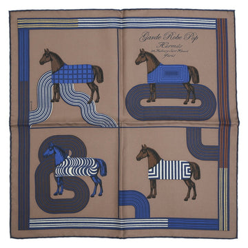 HERMES Carre 45 Muffler/Scarf Gavroche Garde Robe Pop Detail Brown/Blue 100% Silk