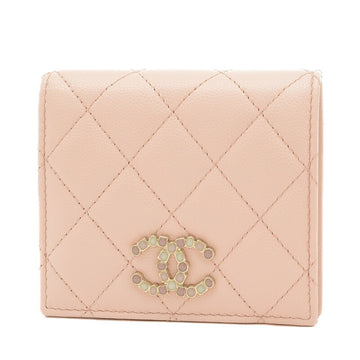 CHANEL Matelasse Bifold Wallet Caviar Skin Pink AP3603