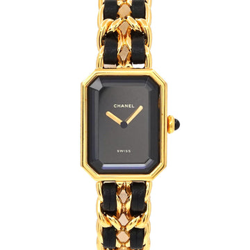 CHANEL Premiere L size H0001 Vintage Ladies Watch Black Dial Gold Quartz