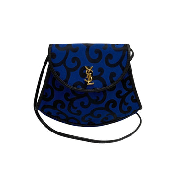 SAINT LAURENT YSL Cassandra Hardware Arabesque Pattern Nylon Leather Shoulder Bag Blue