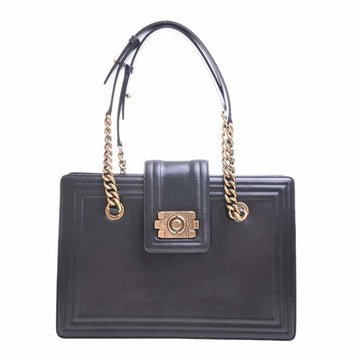 CHANEL Leather Boy  Chain Shoulder Bag Black Ladies