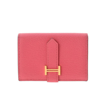 HERMES Bearn Rose Azare X Engraved [around 2016] Women's Chevre Bifold Wallet