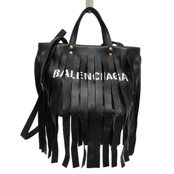 BALENCIAGA Laundry Cabas XS Fringe 517842 Women's Leather Handbag,Shoulder Bag Black,White