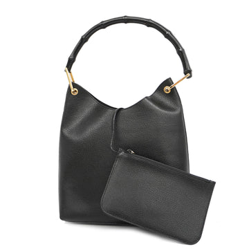 GUCCIAuth  Bamboo Shoulder Bag 001 1880 Women's Leather Black