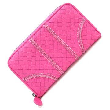 BOTTEGA VENETA Round Long Wallet Intrecciato Pink Leather Women's