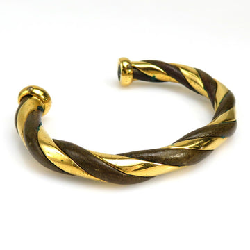 HERMES Bangle Bracelet Metal/Leather Gold/Brown Unisex