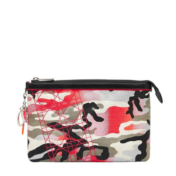 CHRISTIAN DIOR Dior Canage Diorissimo Camouflage Clutch Bag Red Khaki Beige Canvas Leather Men's