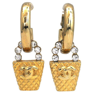 Chanel Earrings Gold Matrasse Coco Mark GP CHANEL Rhinestone Bucket