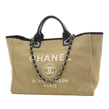 CHANEL Deauville GM Tote Bag Canvas/Leather Beige/Black A66941