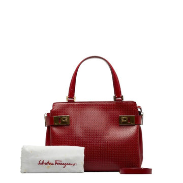 SALVATORE FERRAGAMO Gancini Handbag Shoulder Bag Red Leather Women's