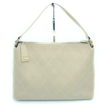 CHANEL Wild Stitch One Shoulder Bag Cocomark Leather Beige