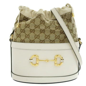 GUCCI Horsebit 1955 Leather Shoulder Bag 602118 White Ladies