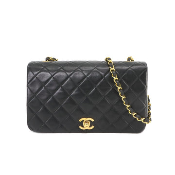 CHANEL Matelasse Chain Shoulder Bag Leather Black Gold Hardware Vintage