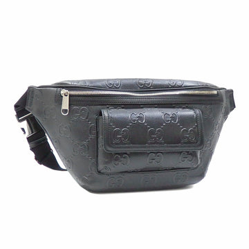 GUCCI Body Bag GG Embossed Belt Men's Black Leather 645093 Waist Pouch