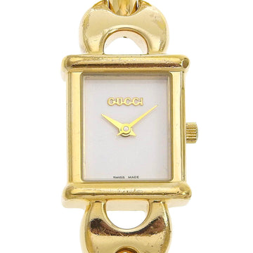 GUCCI Change Strap Watch 1800L Gold Plated Quartz Analog Display Ladies White Dial