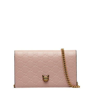 GUCCIsima Cat Chain Shoulder Bag 548060 Pink Leather Women's