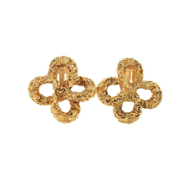 Chanel clover motif earrings gold 93A vintage accessories Vintage Earrings