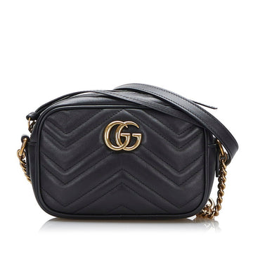 Gucci GG Marmont Quilted Chain Shoulder Bag 448065 Black Leather Ladies GUCCI