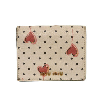 MIU MIU Leather Heart Dot Bifold Wallet La Moure Collection White Ladies