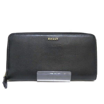 BALLY Round Zipper Black Leather Long Wallet Unisex