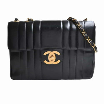 CHANEL lambskin mademoiselle coco mark W chain shoulder bag - black