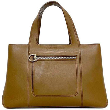 SALVATORE FERRAGAMO Handbag Brown Silver Gancini DY-21 4301 Leather Ladies