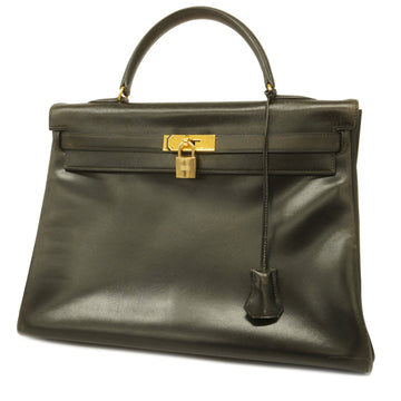 HERMESAuth  Kelly 35 〇U Stamp Women's Leather Handbag Black