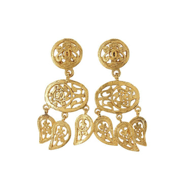 Chanel here mark swing earrings round type gold 95A accessories Vintage Earrings