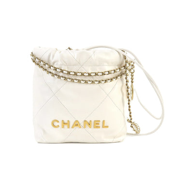 CHANEL 22 Mini 2way Chain Hand Shoulder Bag Leather White AS3980