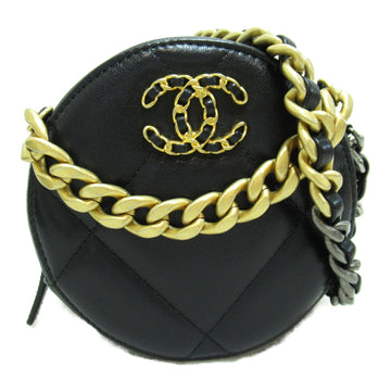 CHANEL Round Clutch 19 ChainShoulder Bag Black Lambskin [sheep leather] AP0945