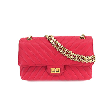 CHANEL 2.55 Chevron V stitch chain shoulder bag leather red A37586 gold metal fittings Bag