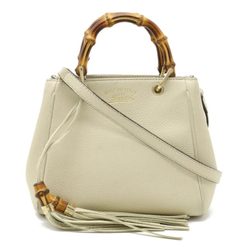 GUCCI Bamboo Shopper Handbag Tote Shoulder Bag Leather Ivory 368823