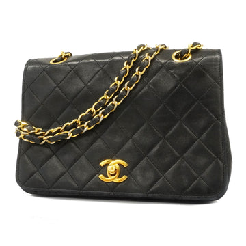 CHANELAuth  Matelasse W Chain Women's Leather Shoulder Bag Black