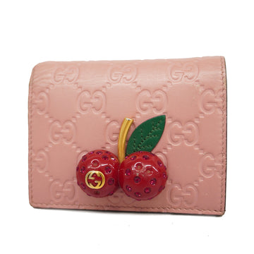 GUCCIAuth ssima Bifold Wallet Cherry 476050 Leather Wallet [bi-fold] Pink