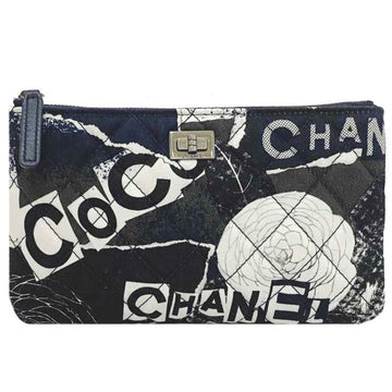 CHANEL pouch navy white silver 2.55 camellia matelasse cotton canvas 29th  blue card pocket quilted COCO ladies