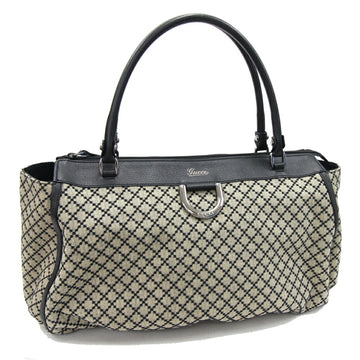 GUCCI Tote Bag Diamante 34191 Black Beige Canvas Leather Large Ladies