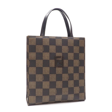 FENDI Tote Bag Pecan Pattern Block Check Ladies Black Brown PVC Leather 279 260020 Handbag Backpack