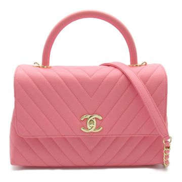 CHANEL V-stitch Shoulder Bag Pink Caviar Skin [Grained Calf]