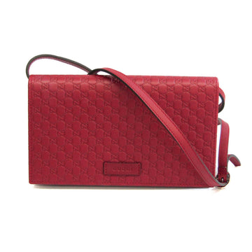 GUCCI Microssima 466507 Women's Leather Chain/Shoulder Wallet Red Color